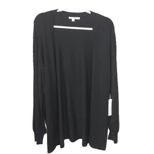 NWT Chico's Fancy Stitch Cutout Open Front Longline Sweater Cardigan Black XXL
